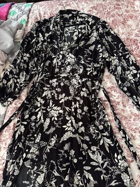 Black & White Floral Wrap Dress - Women's